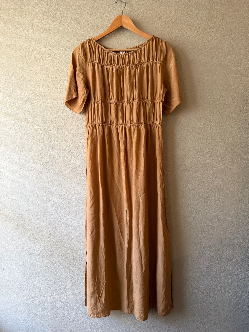 Arket Lyocell Women's Tan Short-Sleeve Maxi Dress Casual Lagenlook 38